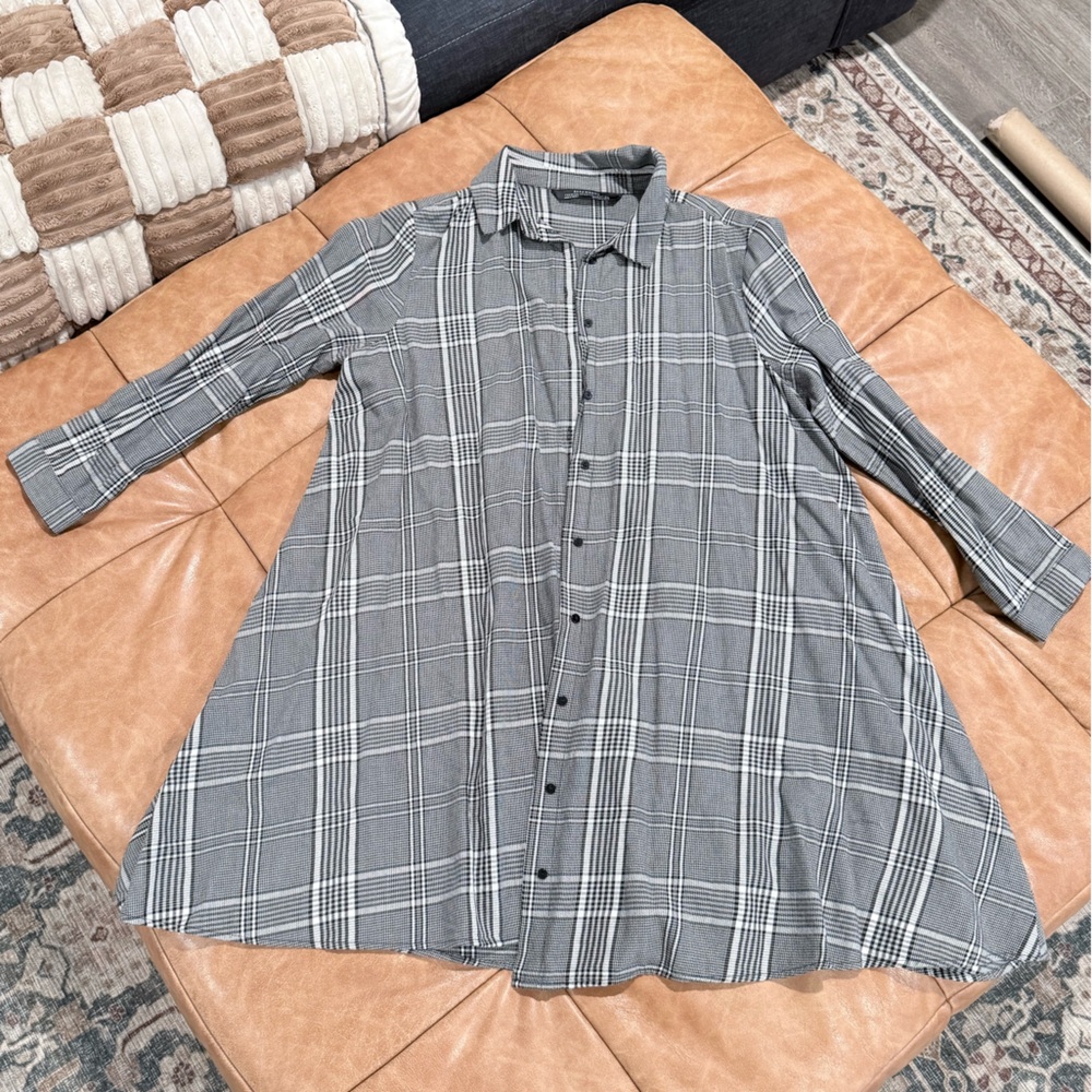 Zara Gray Asymmetrical Plaid Dress